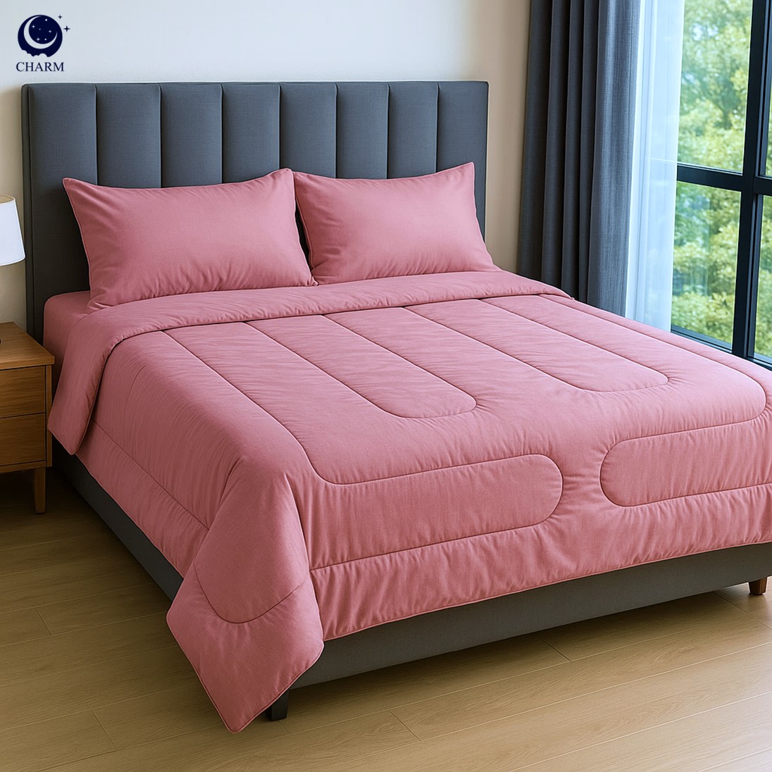 CHARM CLASSIC ชุดผ้าปูที่นอนพร้อมนวม 3.5 ฟุต 4 ชิ้น สี NUDE_0